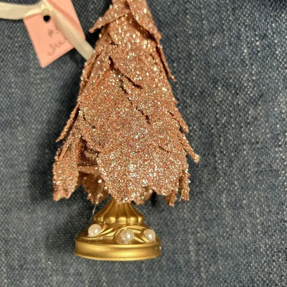 Christmas Glittered Cottage Victorian Pink Rose Gold Tree Ornament 6